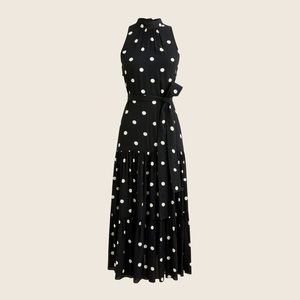 J.Crew Drapey tiered midi dress in polka dot Black & Cream